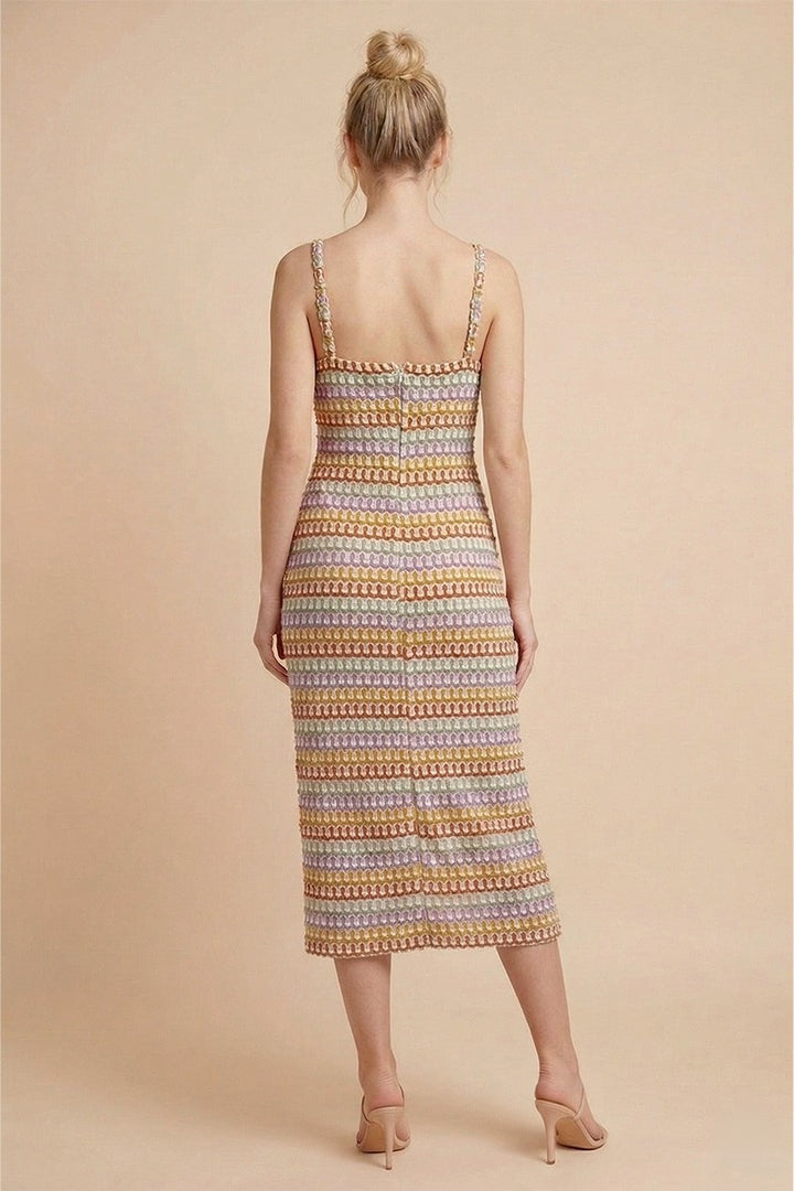 FRONT TWIST MULTI COLOR CROCHET MIDI DRESS