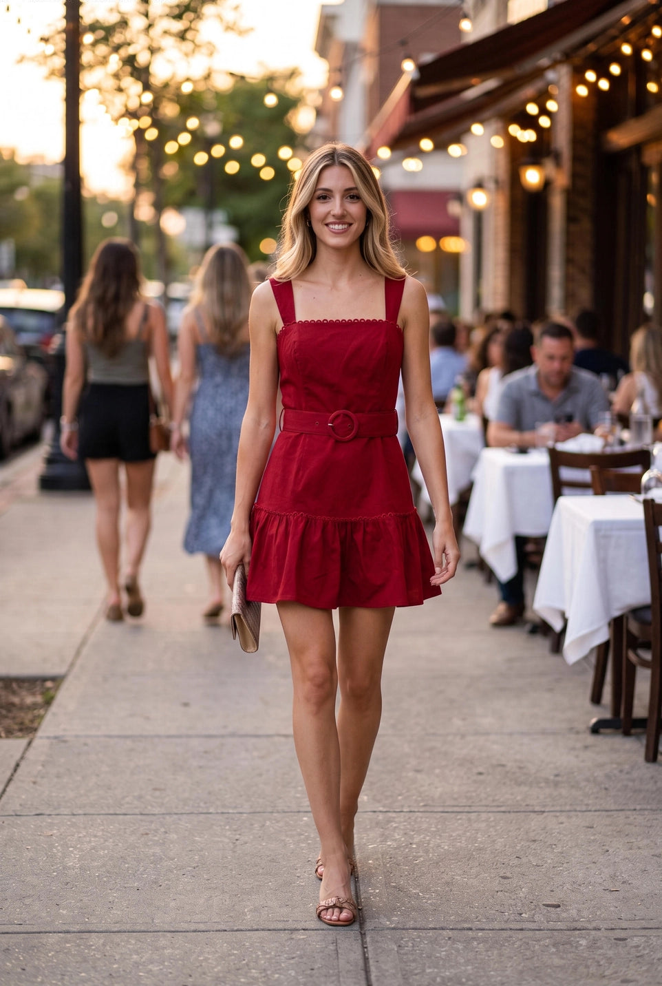 SCALLOP TRIM BELTED FIT &amp; FLARE ROMPER
