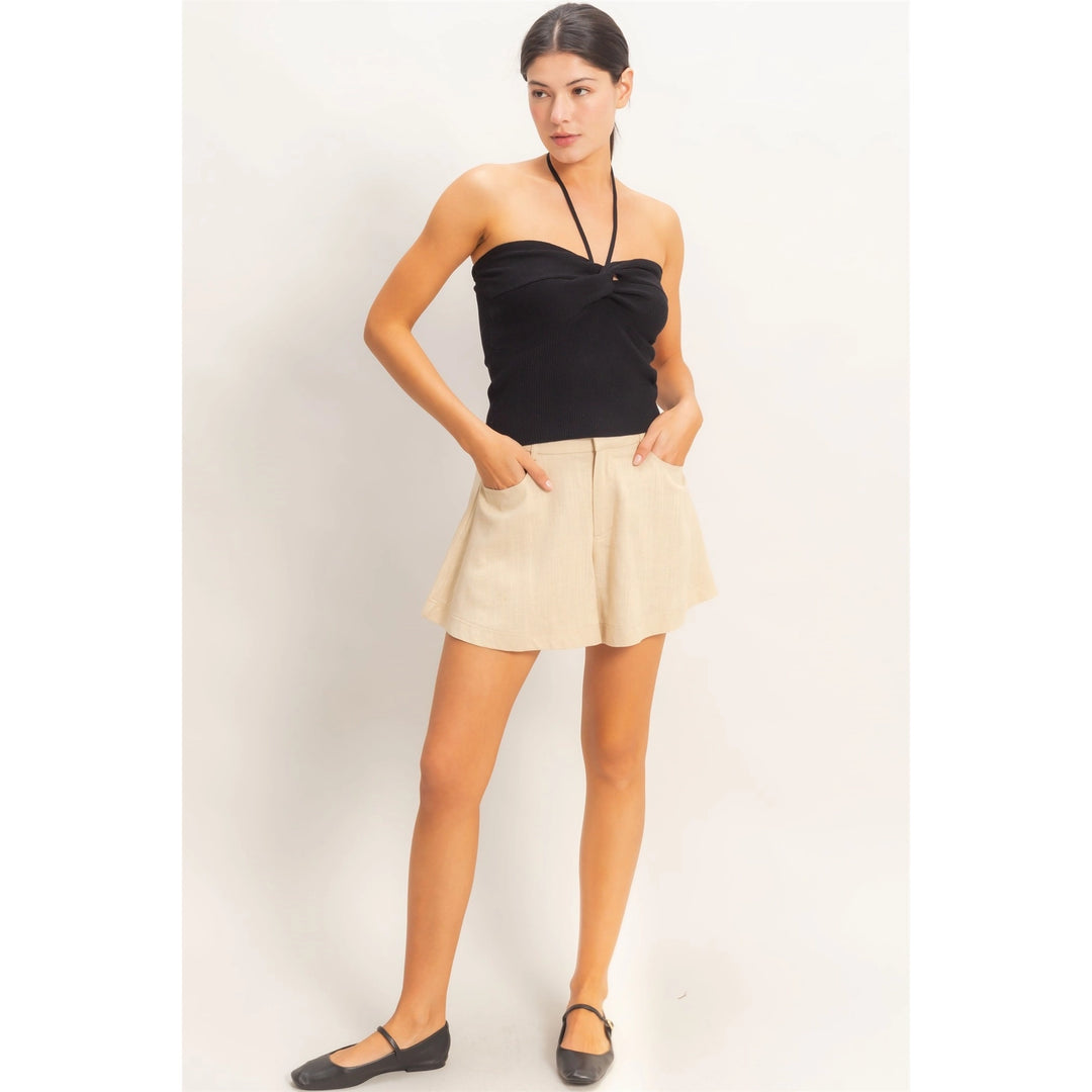 RIBBED HALTER TOP WITH TWIST