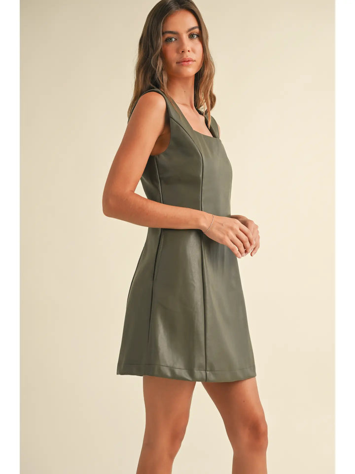 SQUARE NECK PU DRESS