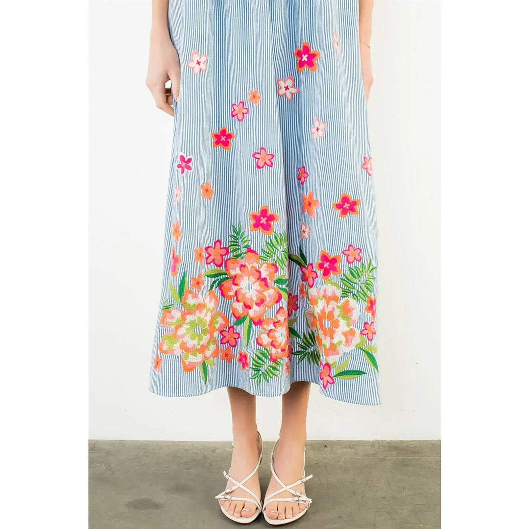 EMBROIDERED SELF TIE DRESS