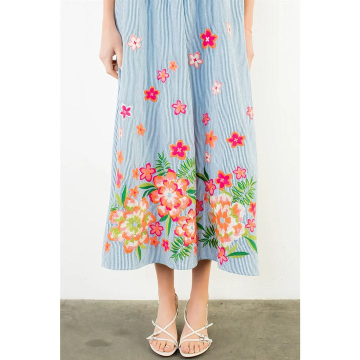 EMBROIDERED SELF TIE DRESS
