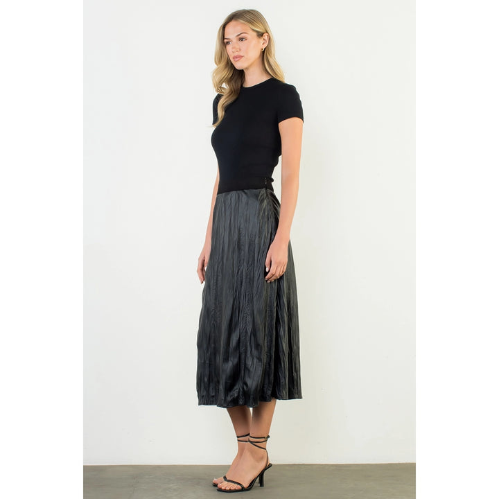 CRINKLED LEATHER MIDI SKIRT
