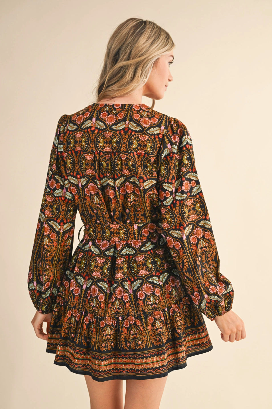 EXCLUSIVE FLORAL PRINT BELTED MINI DRESS