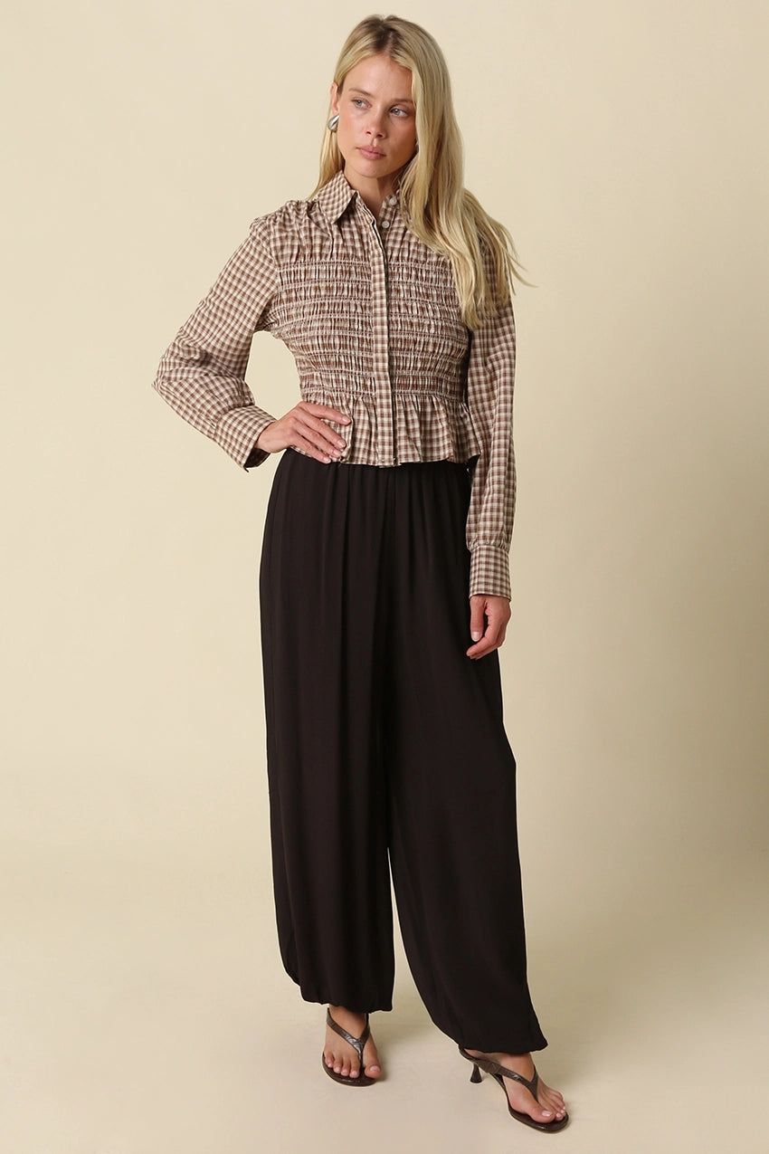 PIPER SMOCKED GINGHAM PEPLUM BLOUSE