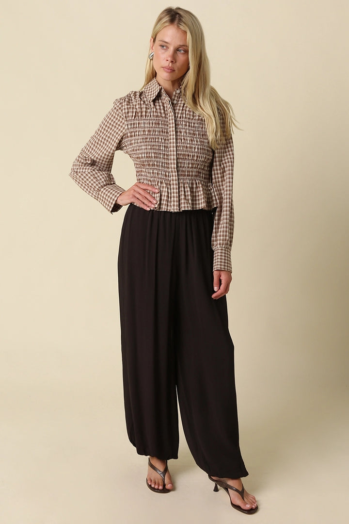 PIPER SMOCKED GINGHAM PEPLUM BLOUSE