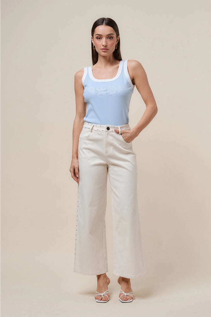 SIDE RHINESTONE DETAILED STRETCH PANTS