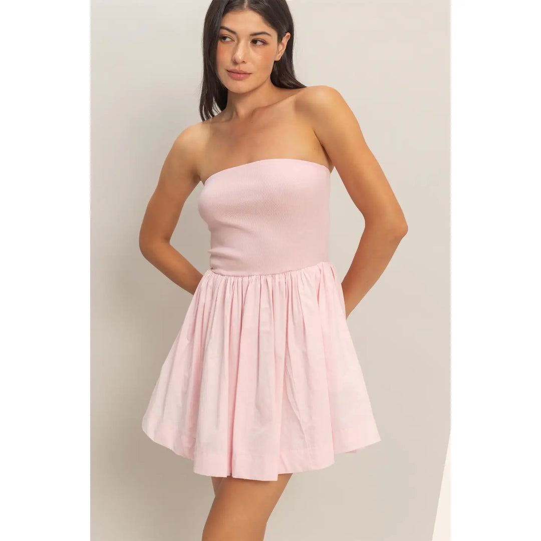 STRAPLESS FLOWY MINI DRESS - SOFT PINK / Large / DZ26C043 STRAPLESS FLOWY MINI DRESS - SOFT PINK / Large / DZ26C043