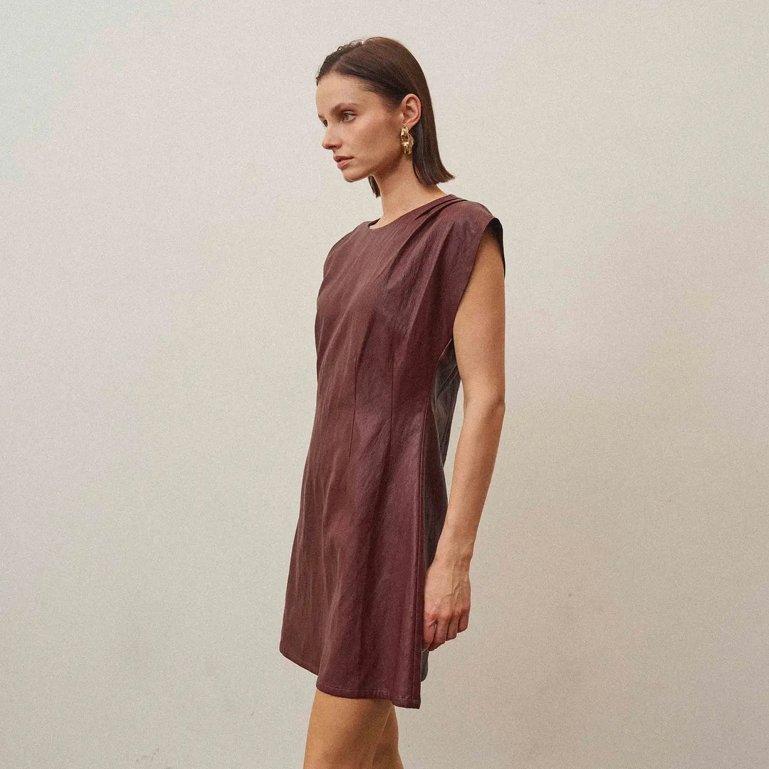 FIT &amp; FLARE VEGAN LEATHER DRESS