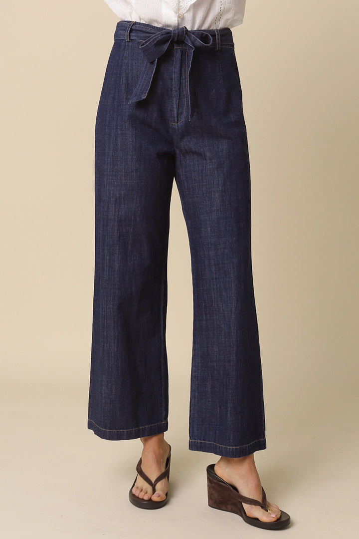 SELENA DENIM TIE-WAIST PANTS
