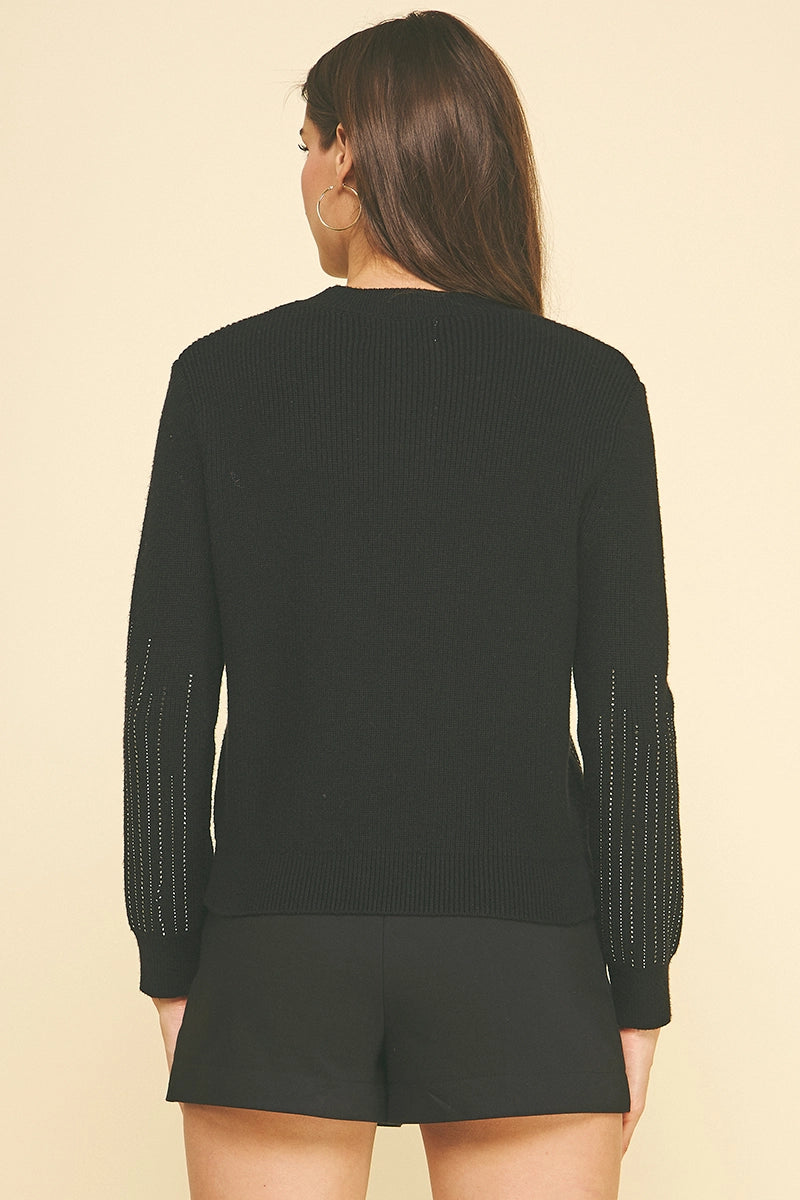 RHINESTONE EMBROIDERED SWEATER