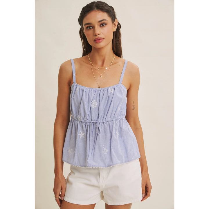 SUMMER TOP IN SEASHEEL STARFISH EMBROIDERY