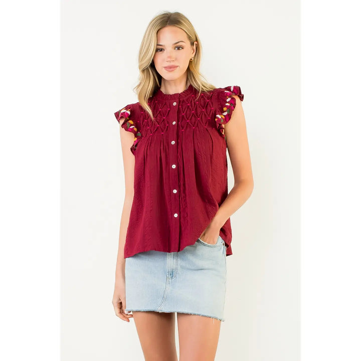 BUTTON UP FLUTTER SLEEVE TOP