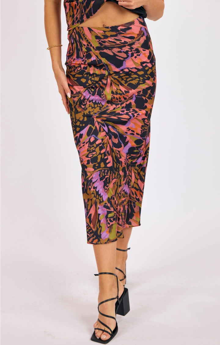 BUTTERFLY KISS BIAS MIDI SKIRT