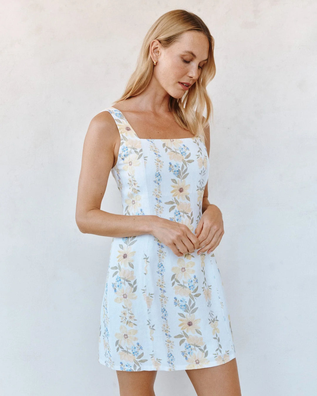 Fitted Smocked Back Mini Dress | Wildflower Stripes Print | XS
