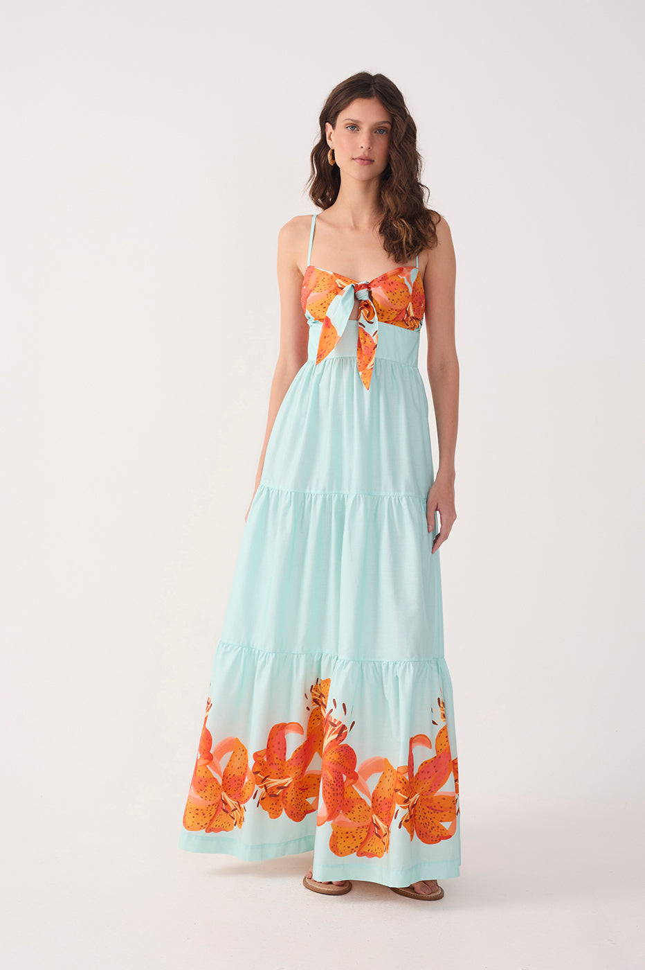 BLUE LILY FRONT BOW TRICOLINE MAXI DRESS