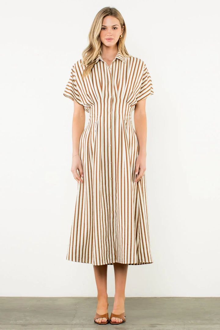 STRIPED BUTTON UP MAXI DRESS