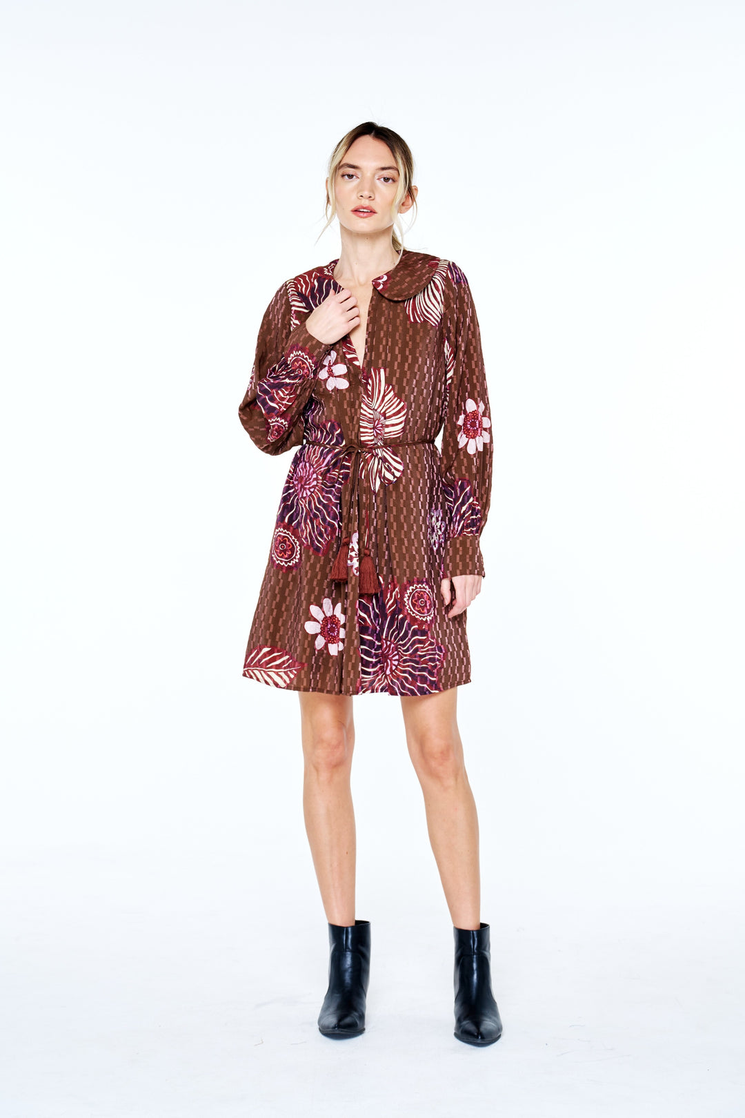 Willow Textured Floral Print Collared Mini Dress