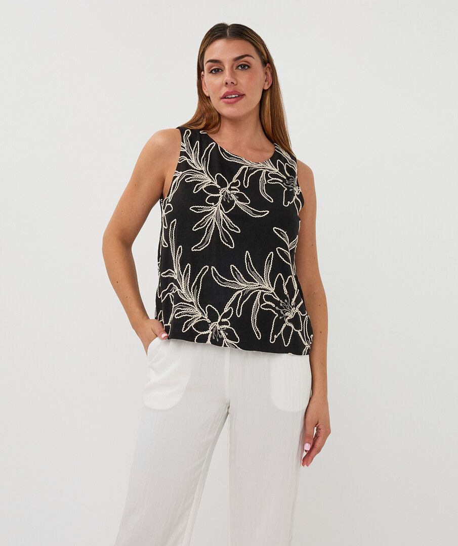 TOP SLEEVELESS FLOWER EMBROIDERY