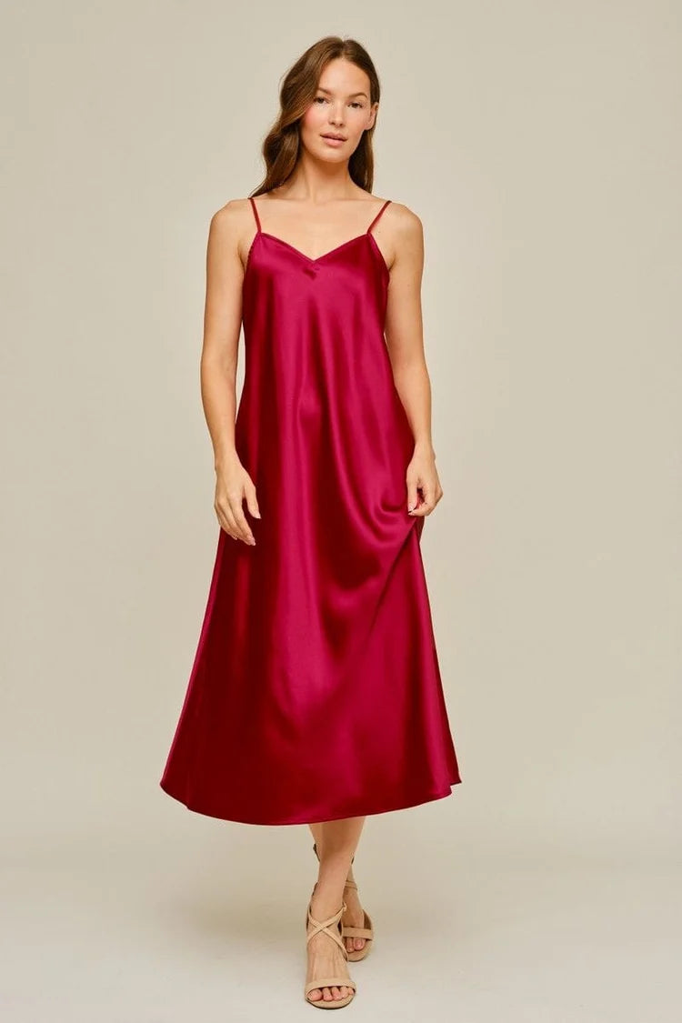 SATIN MIDI DRESS &amp; CABLE KNIT SWEATER SET
