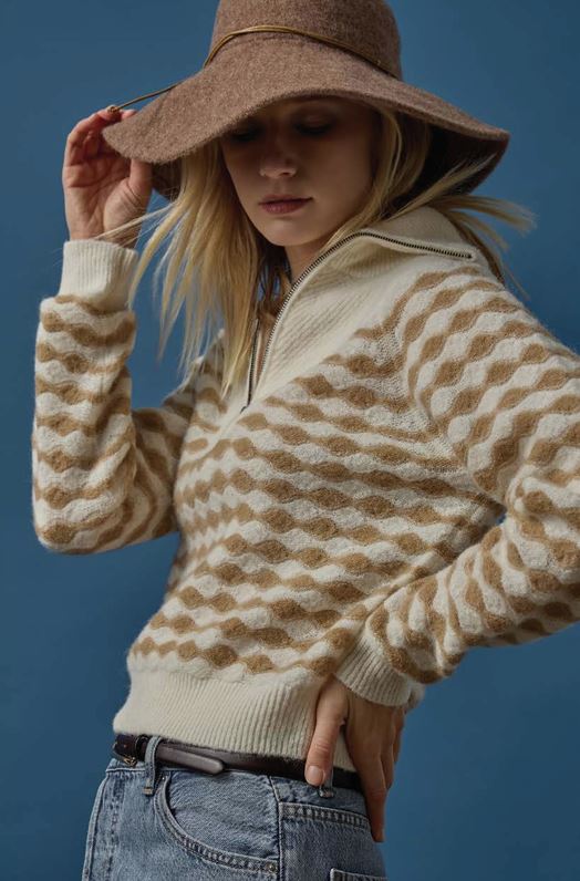 MIXED STITCH HALF ZIP SWEATER