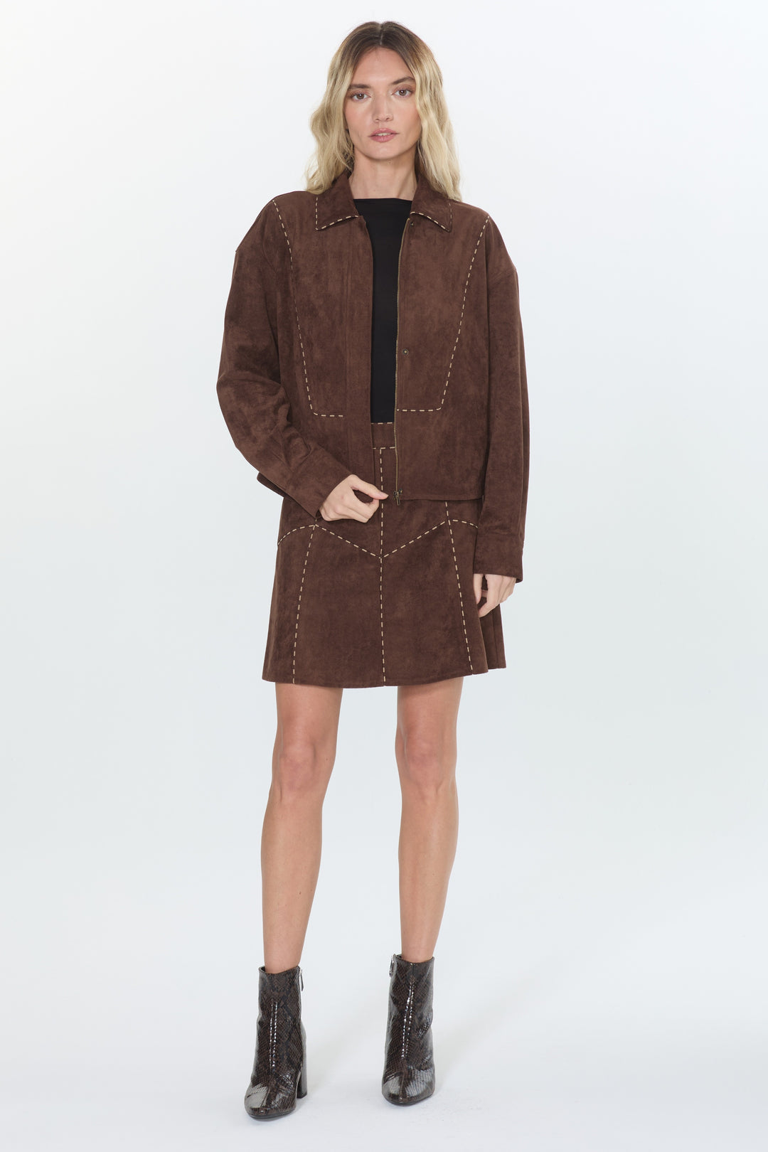Lisette Faux Suede Jacket with Piping