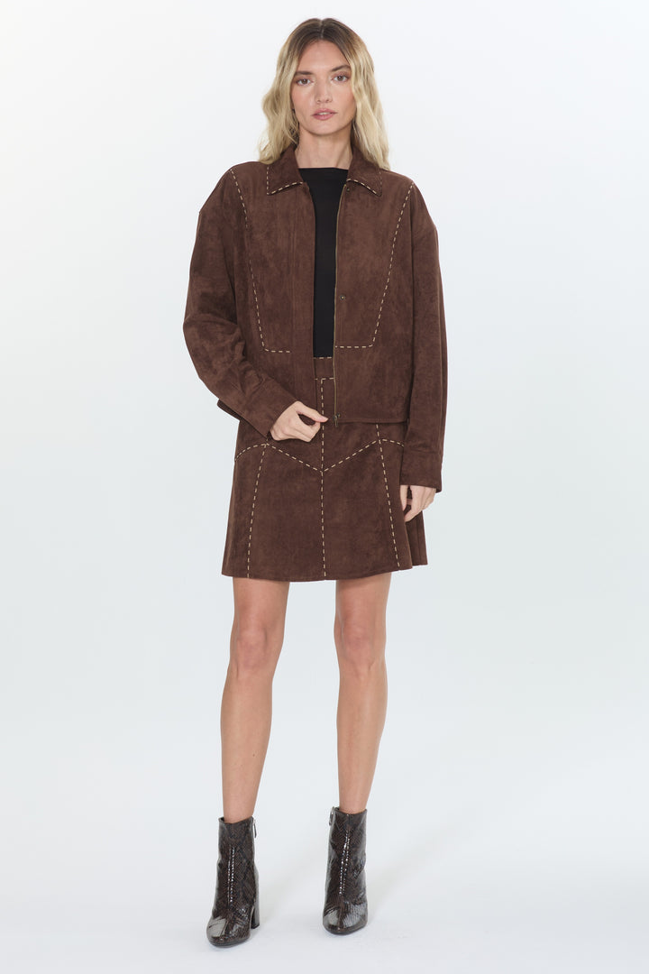 Lisette Faux Suede Jacket with Piping
