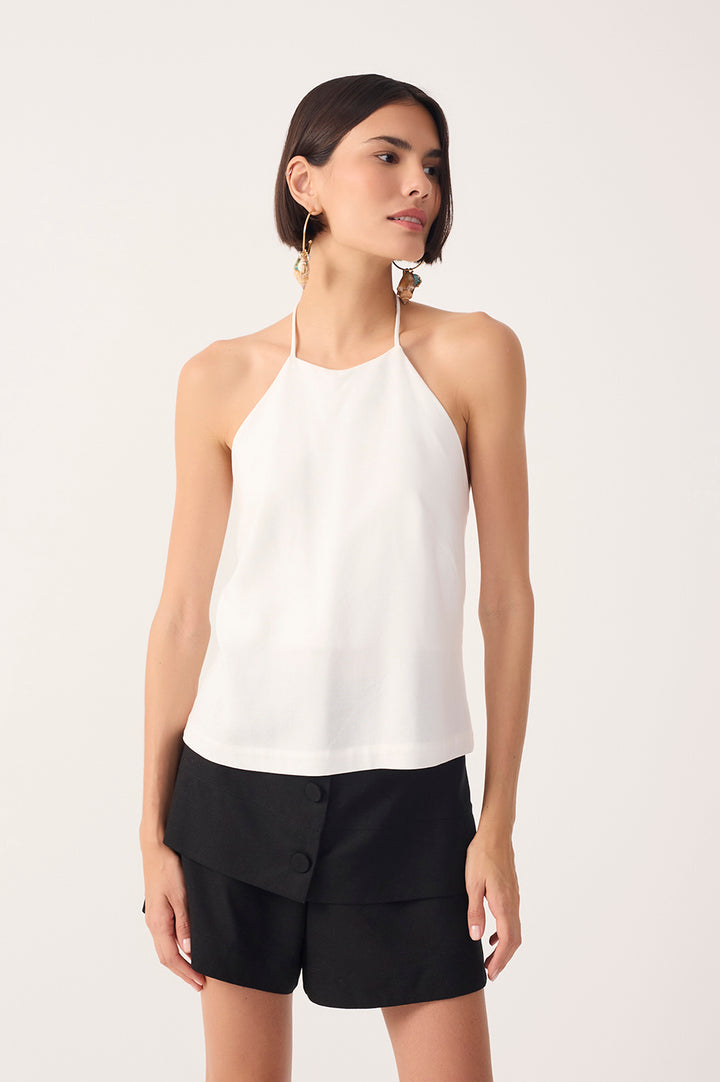 Off-white Open Back Linen Blouse