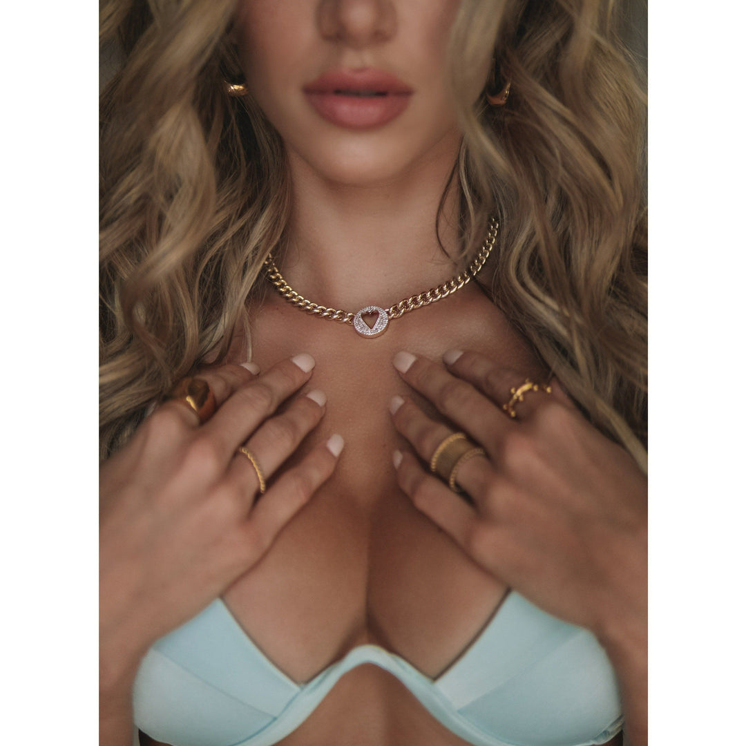 Pave Heart Chain Necklace