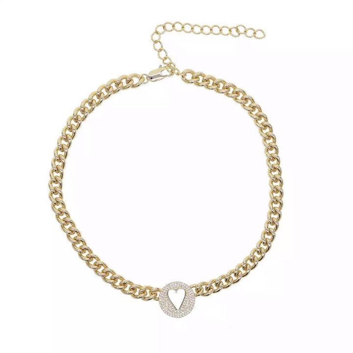 Pave Heart Chain Necklace