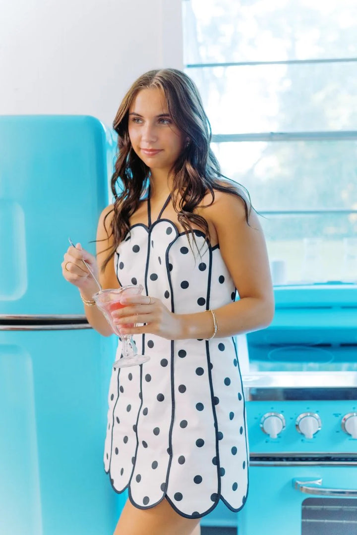 POLKA DOT HALTER SCALLOP MINI DRESS