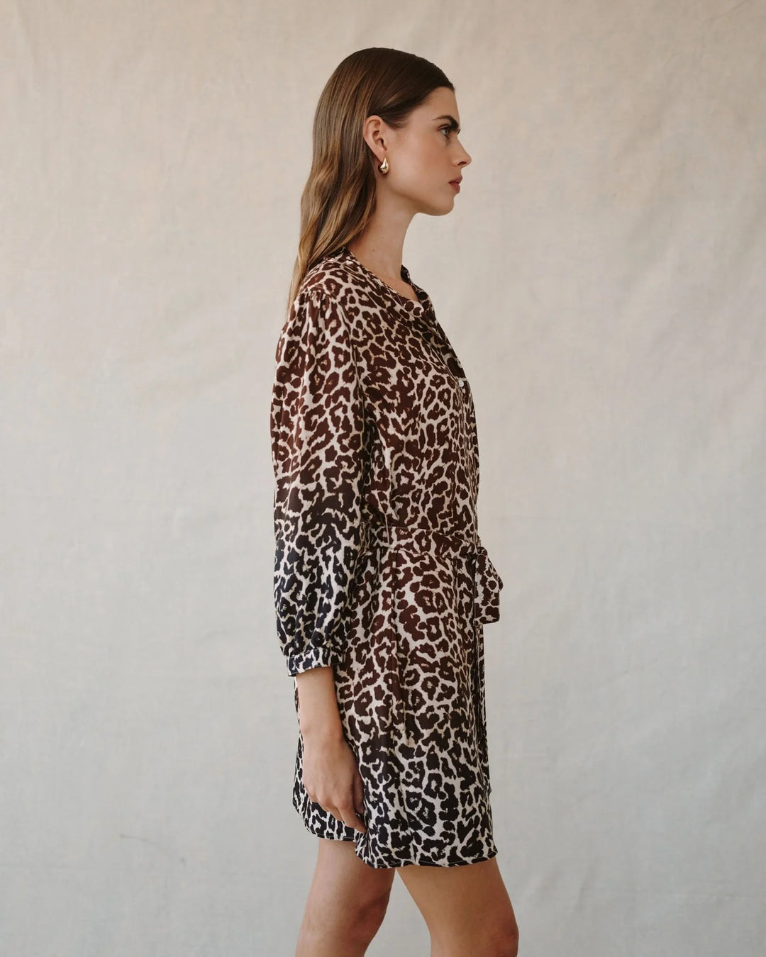 PUFF SLEEVE BELTED SHIRT DRESS