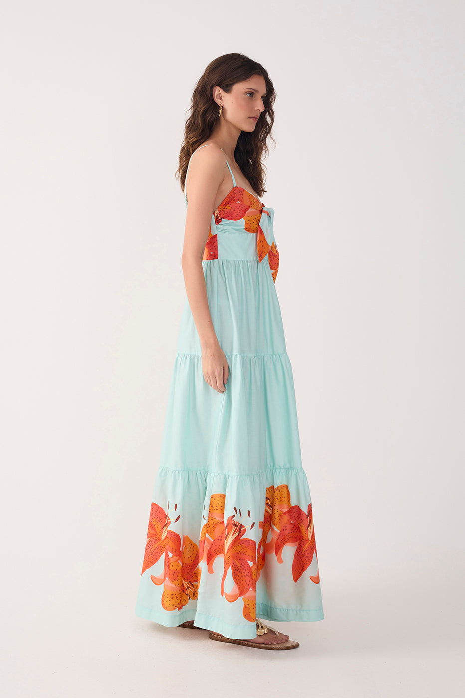 BLUE LILY FRONT BOW TRICOLINE MAXI DRESS