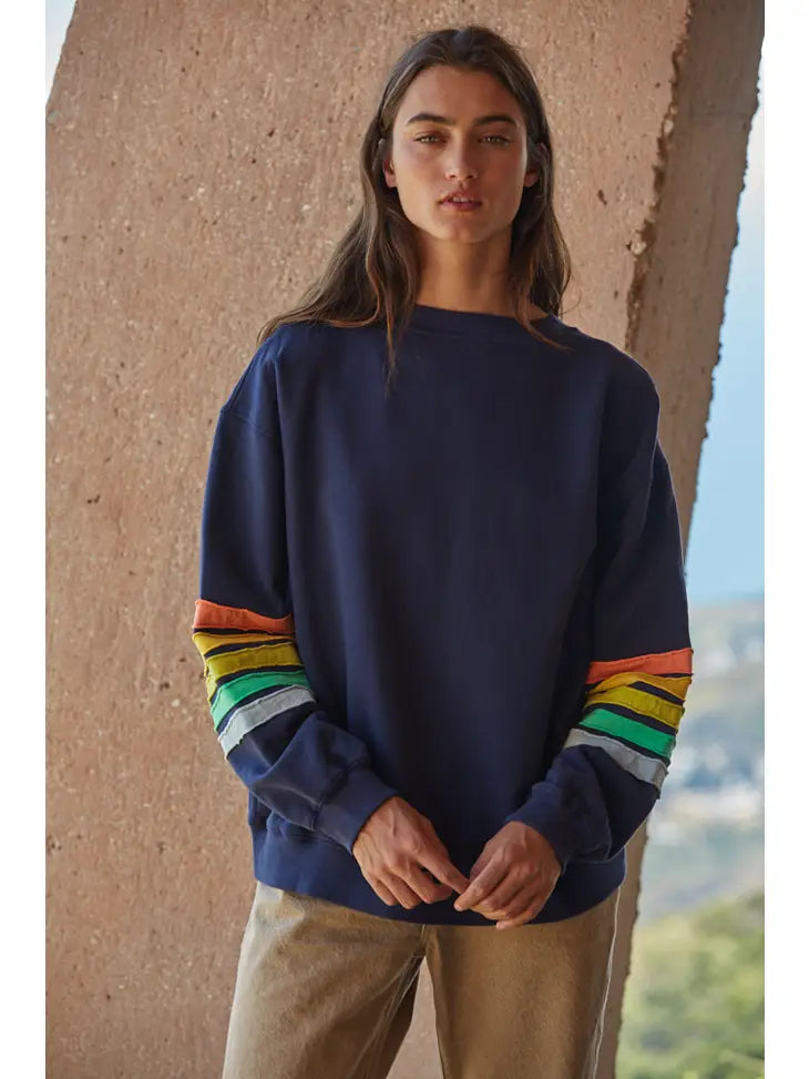COUNTING RAINBOWS STRIPED SLEEVE CREW