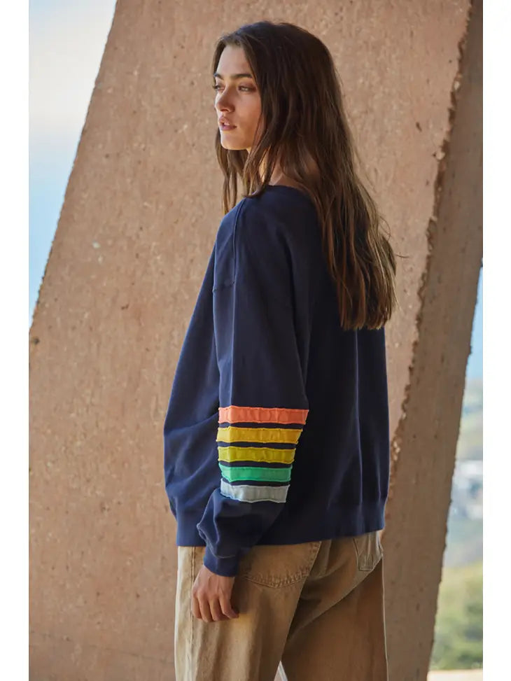 COUNTING RAINBOWS STRIPED SLEEVE CREW