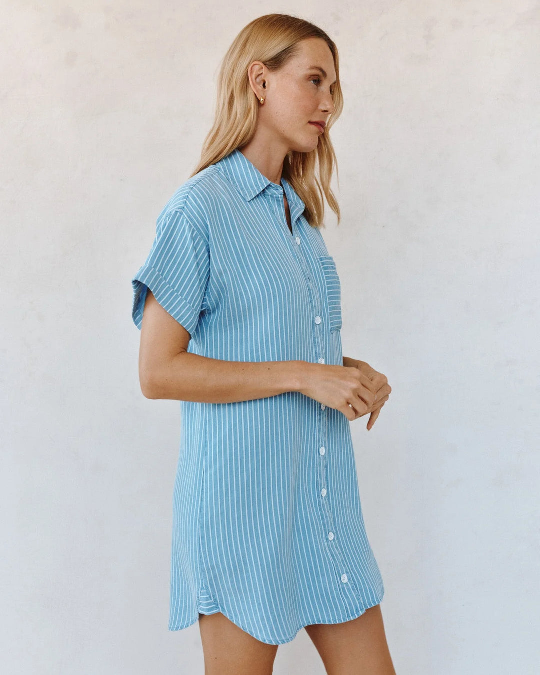 ROLL SLEEVE POCKET SHIRT DRESS