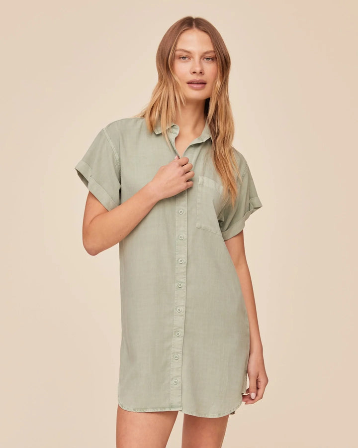 ROLL SLEEVE POCKET SHIRT DRESS