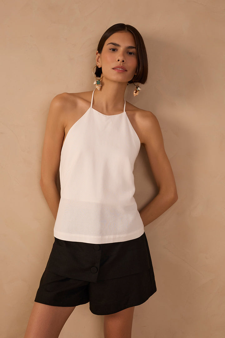 Off-white Open Back Linen Blouse