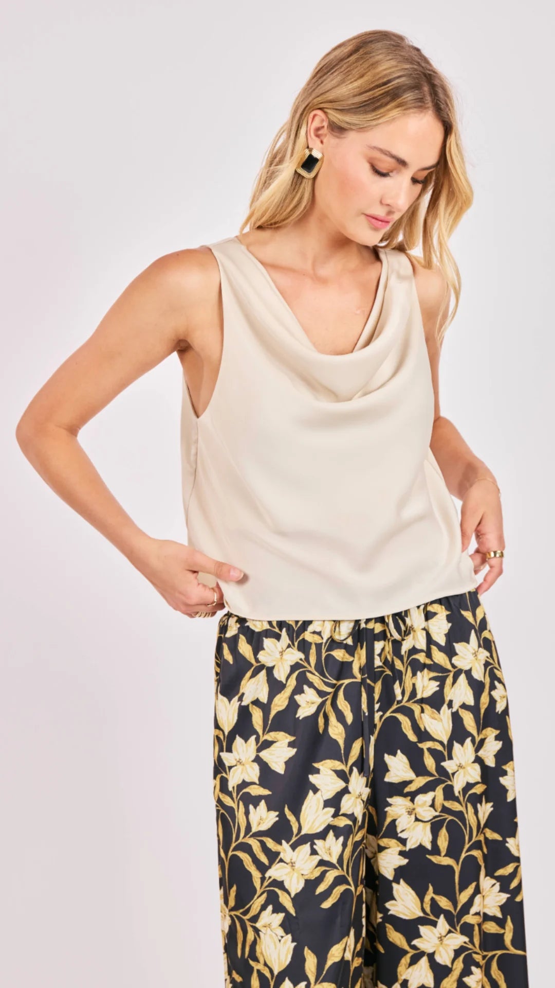 LAST NIGHT COWL NECK SLEEVELESS TOP