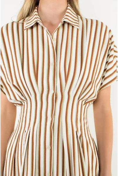 STRIPED BUTTON UP MAXI DRESS