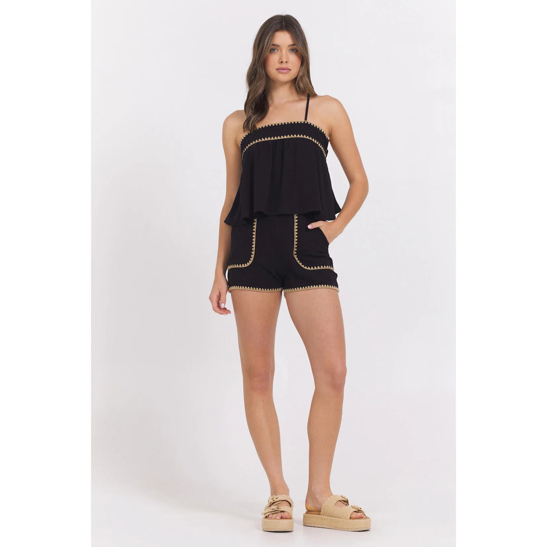 HIGH WAISTED SHORTS WITH TAN WHIP STITCH