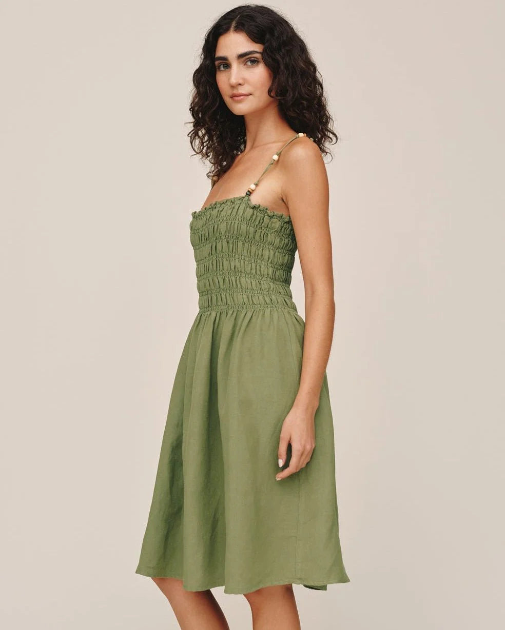 SMOCKED DRESS WITH BEADED STRAPS