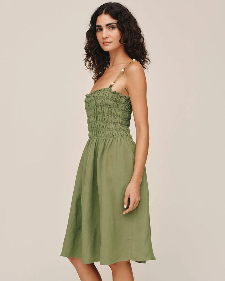 SMOCKED DRESS WITH BEADED STRAPS