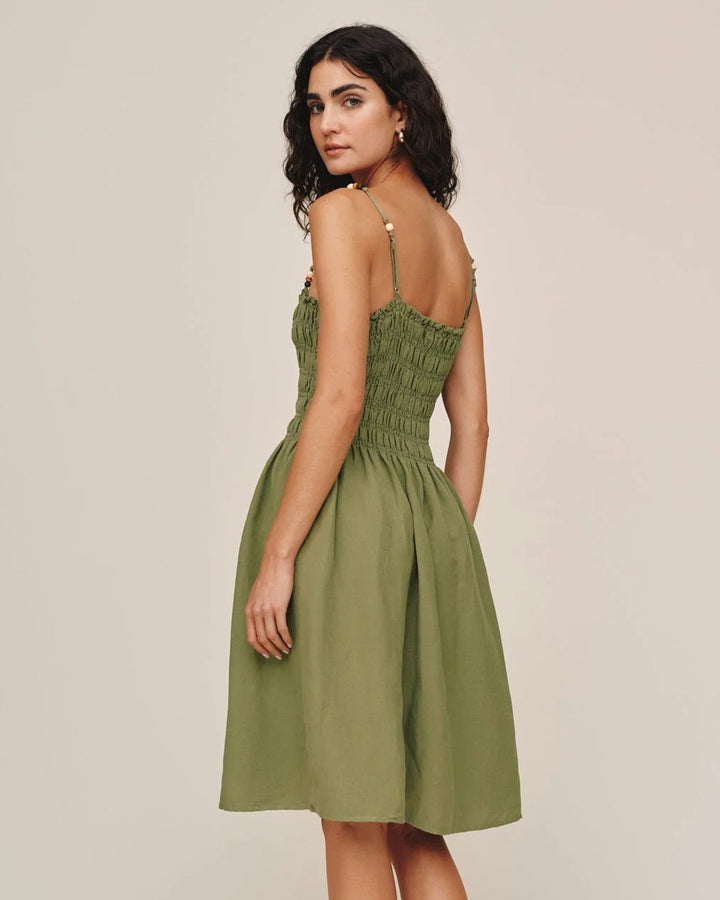 SMOCKED DRESS WITH BEADED STRAPS