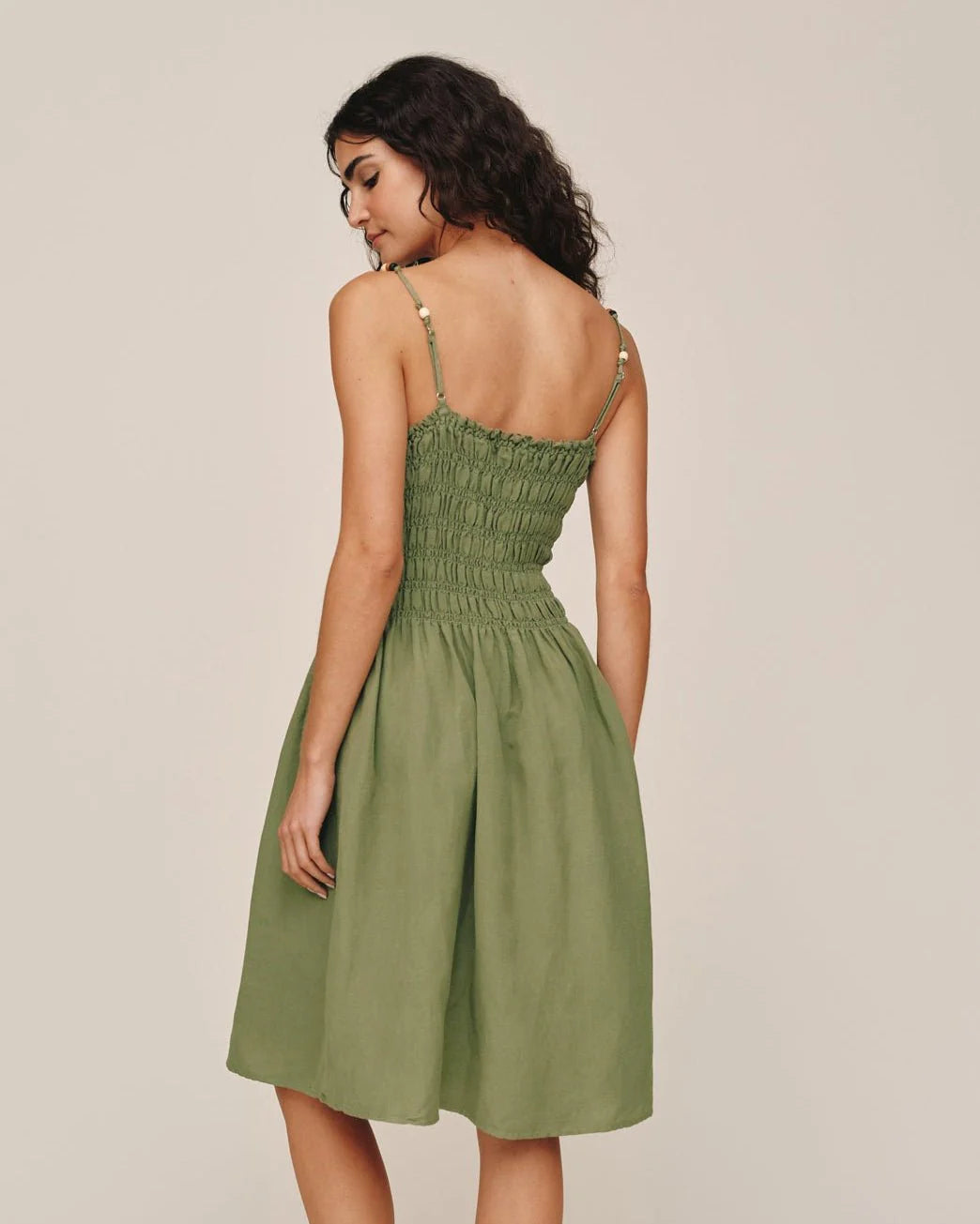 SMOCKED DRESS WITH BEADED STRAPS