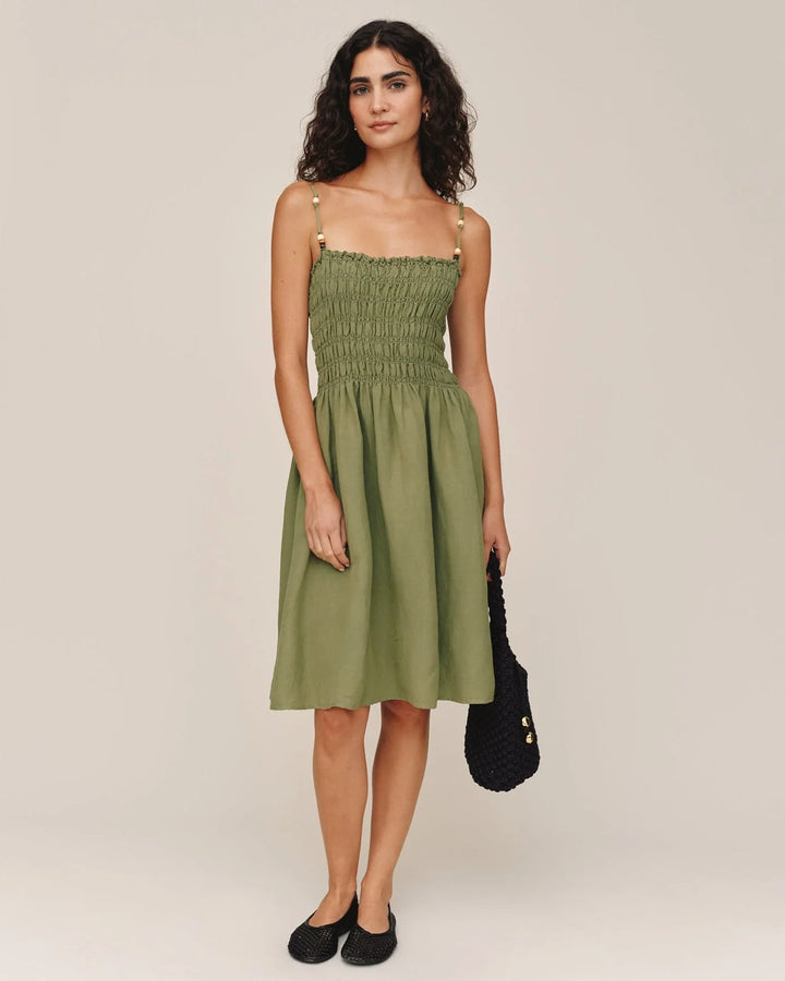 SMOCKED DRESS WITH BEADED STRAPS
