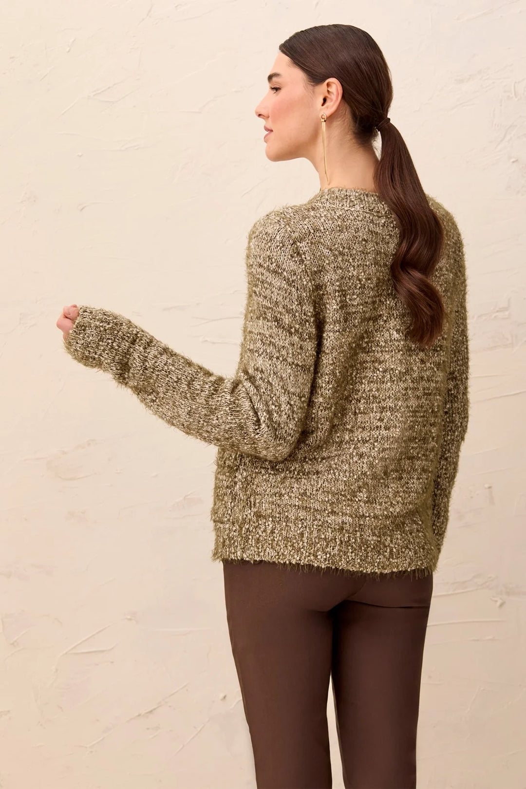 CREW NECK SWEATER CARDIGAN WITH POCKETS