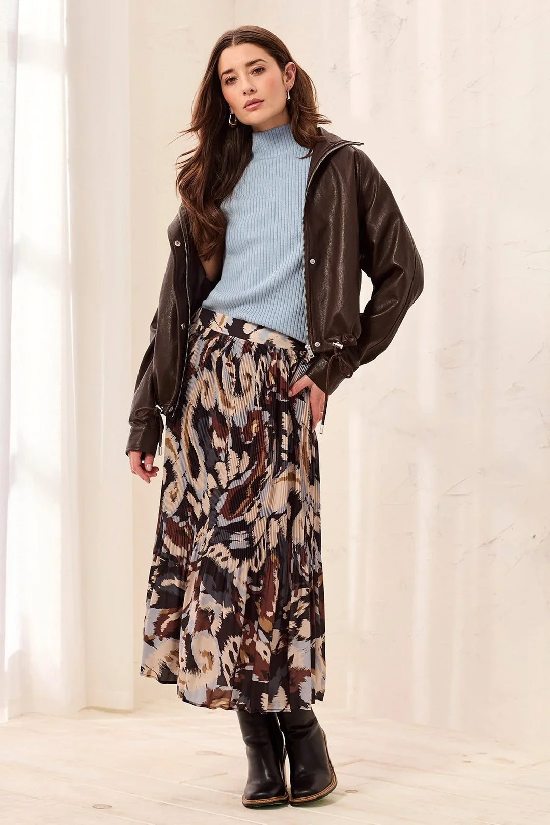 FLOWY PLISSE PRINTED SKIRT