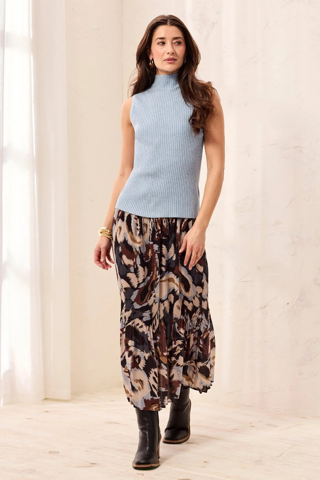 FLOWY PLISSE PRINTED SKIRT