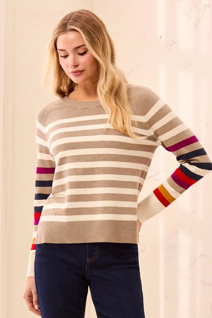 LONG SLEEVE STRIPE CREW NECK SWEATER
